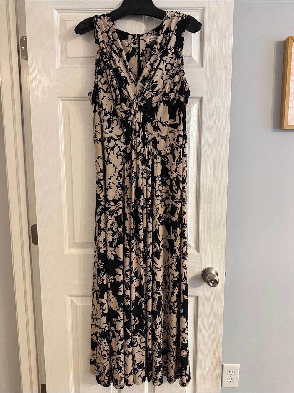Calvin Klein Black and Cream Floral Maxi Dress